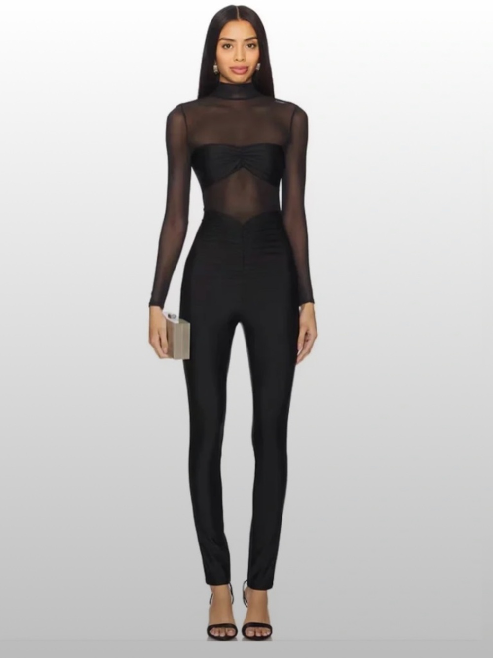 SEROYA X Revolve Brietta Bandeau Mesh Catsuit in Black